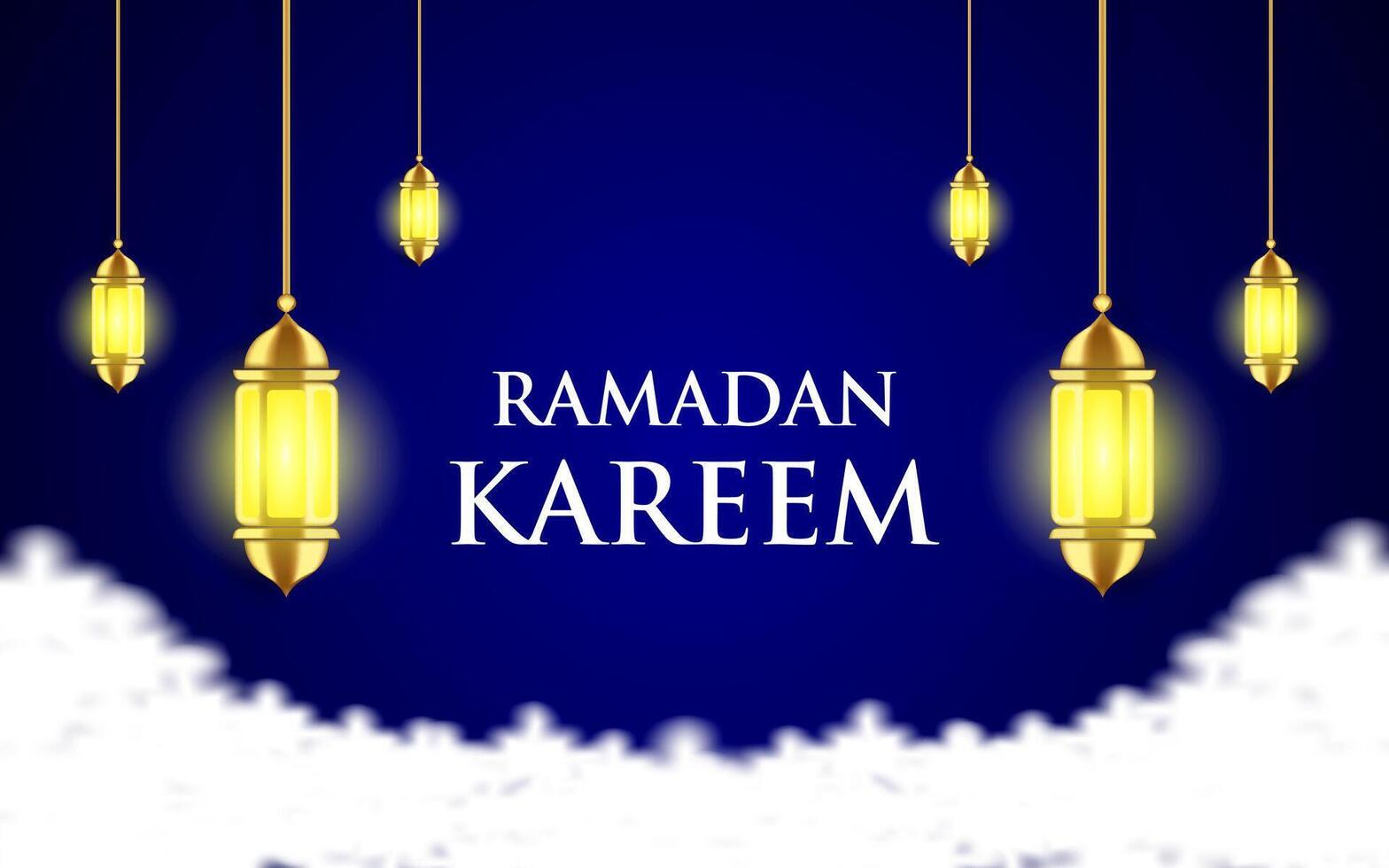 Islamic greetings Ramadan Kareem card design background with beautiful lanterns. vector