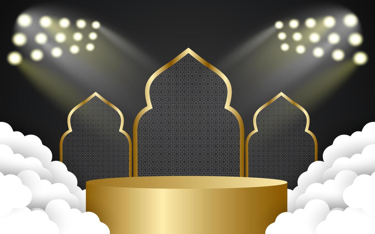 Ramadan kareem podium with mosque door. vector