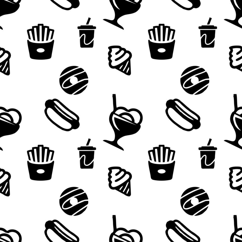 seamless pattern with black and white icons of food vector