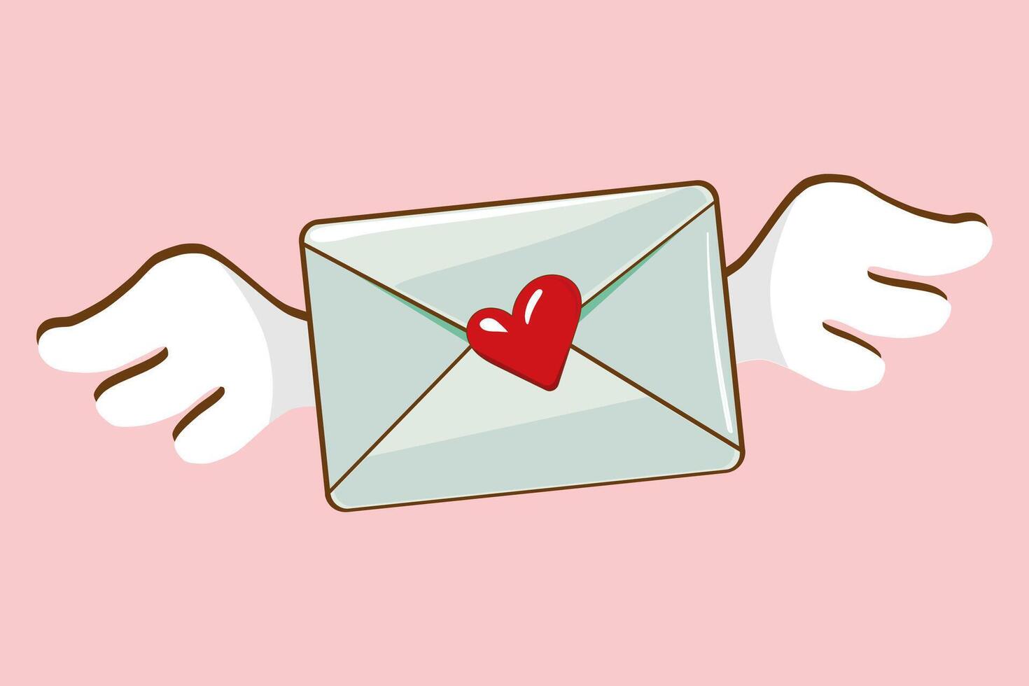 Happy Valentine's day. Mint paper envelope with angel wings and red hearton pink background. Cute design congratulations mail envelope. Holiday background For Poster, Valentines Day Greeting Card vector