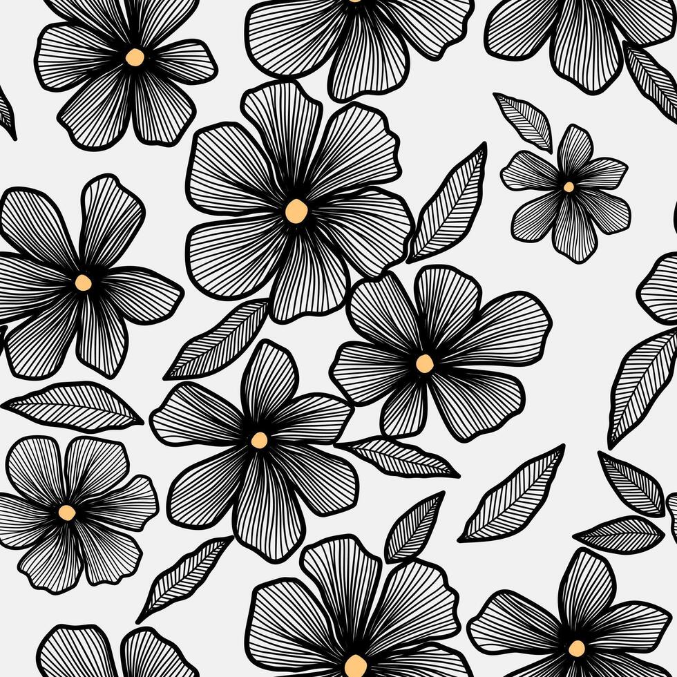 Flowers and leaves outline seamless pattern. vector