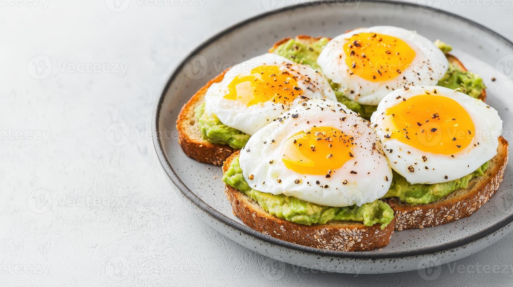 Healthy Food Revolution, Poached eggs with smashed avocado on whole-grain toast photo