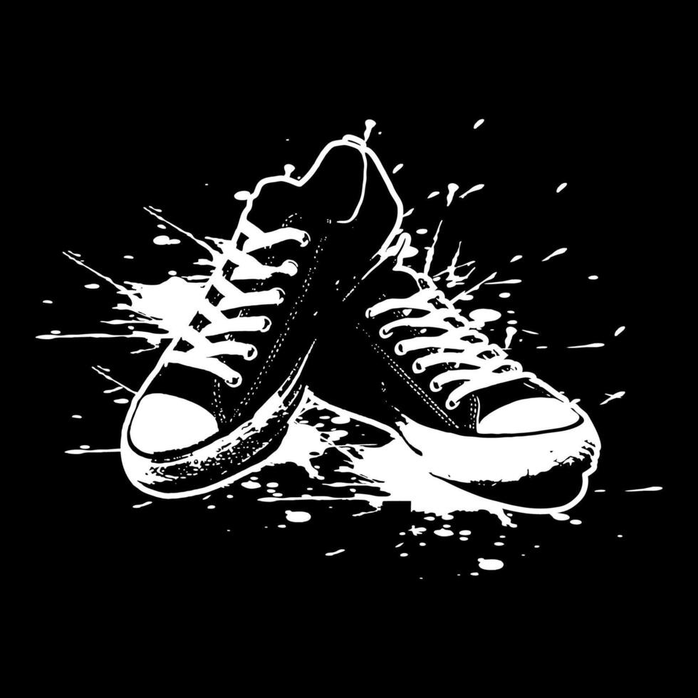 Grunge Sneakers Shoes on Black Background vector