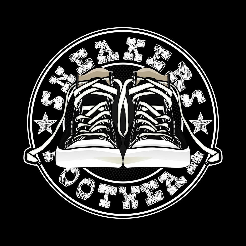 Shoes Sneakers Footwear Art with text effect On black Background vector