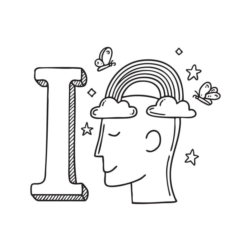 A doodle illustration of letter I and Imagination vector