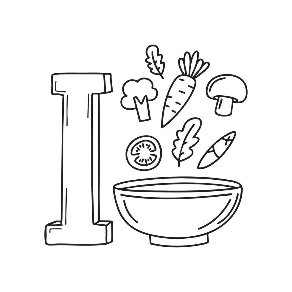 A doodle illustration of letter I and Ingredient vector