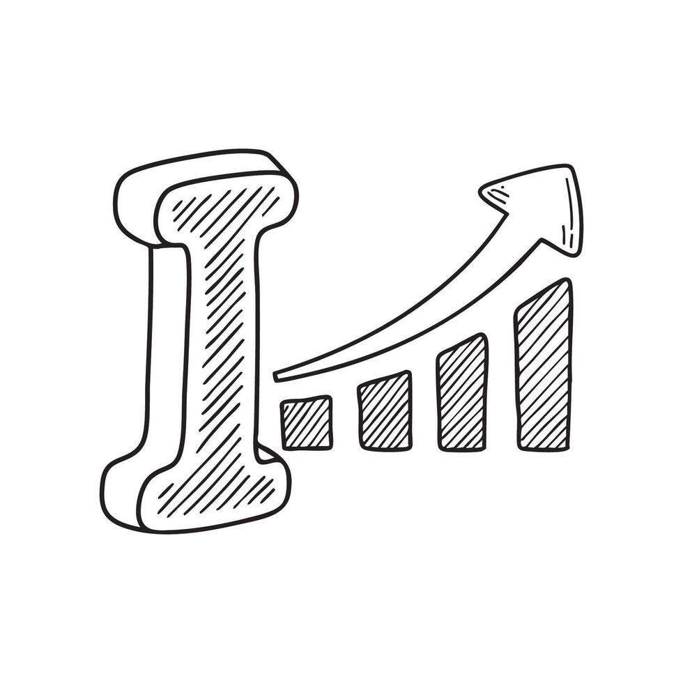 A doodle illustration of letter I and Increase vector
