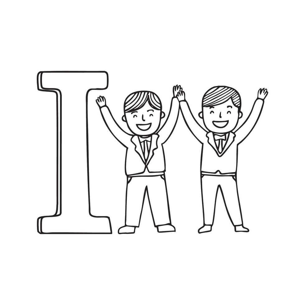 A doodle illustration of letter I and Imitate vector