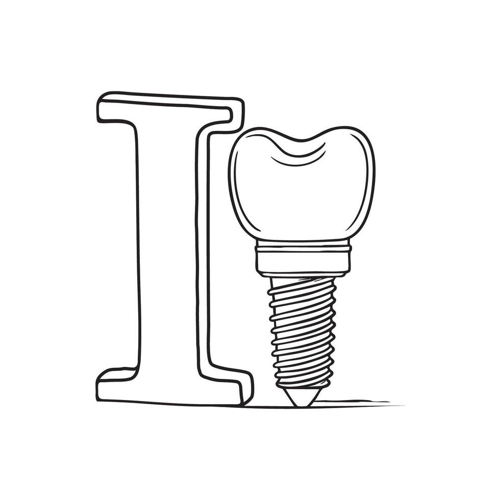 A doodle illustration of letter I and Implant vector