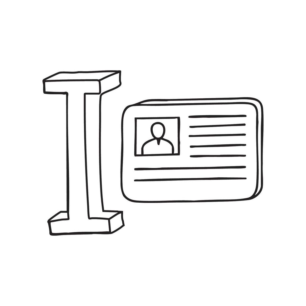 A doodle illustration of letter I and Identity vector