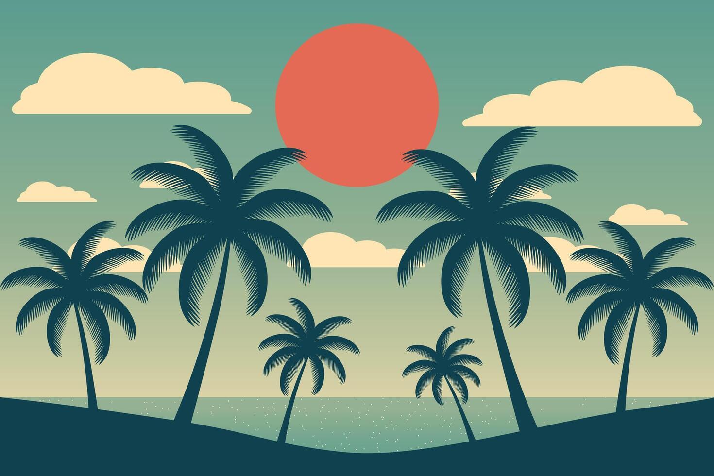 summer background with palms in retro colors flat illustration vector
