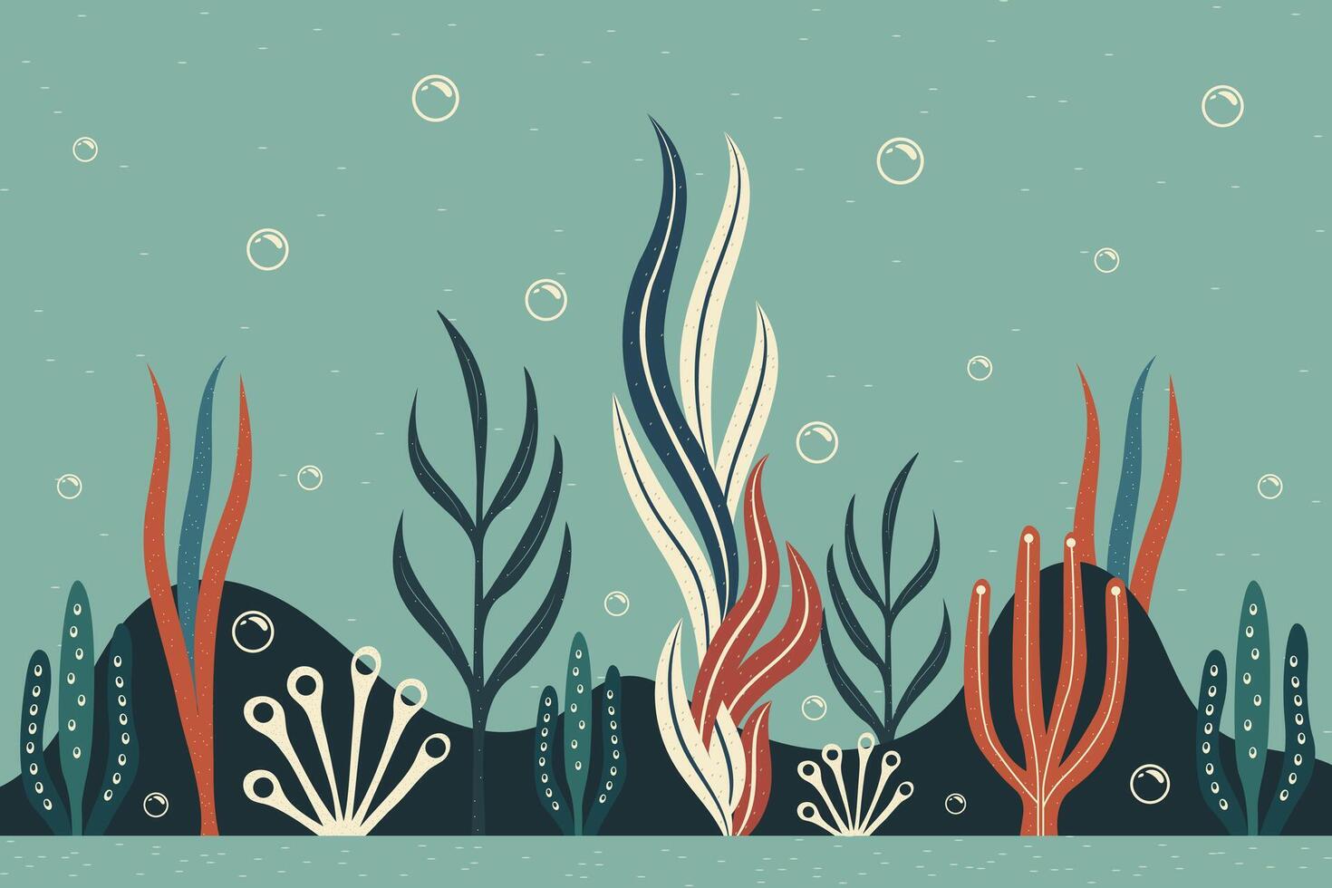 ocean floor with seaweeds minimalistic flat illustration vector