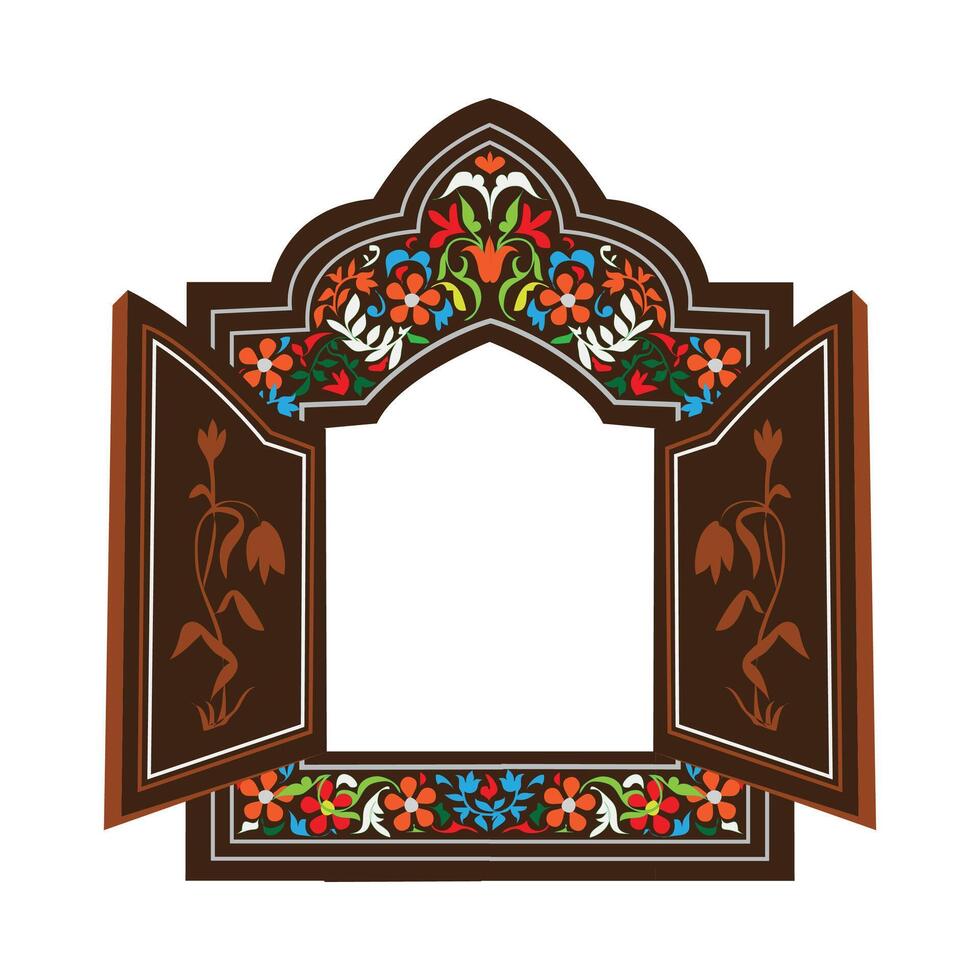 mughal art window in brown color or indian arch jharokha clipart with simple floral design vector
