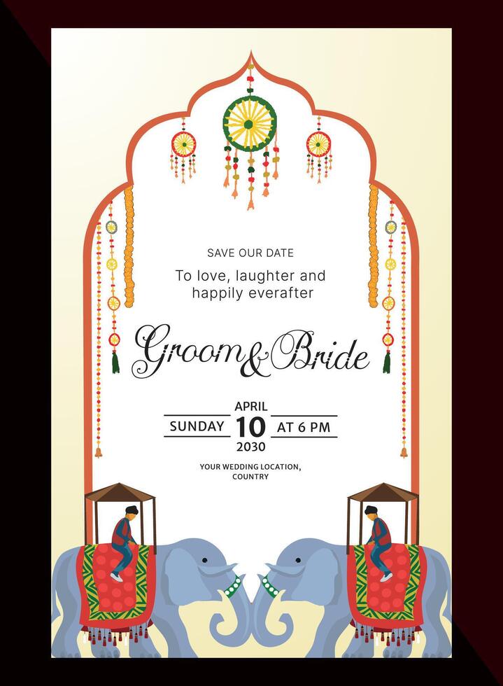 traditional wedding card design containing mughal art elements vector