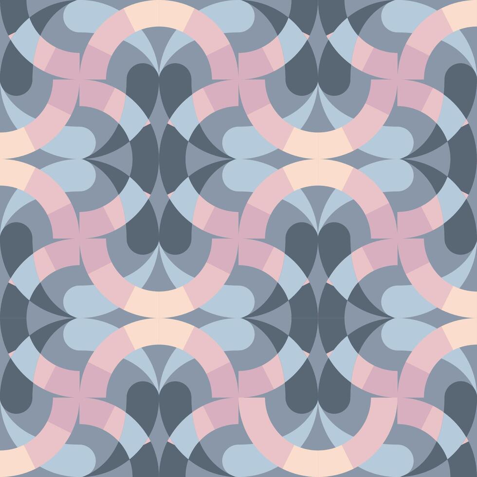 Round shape geometric pattern. Seamless texture retro memphis style, fashion. Print on fabric or wallpaper in pastel colors. Bauhaus background vector