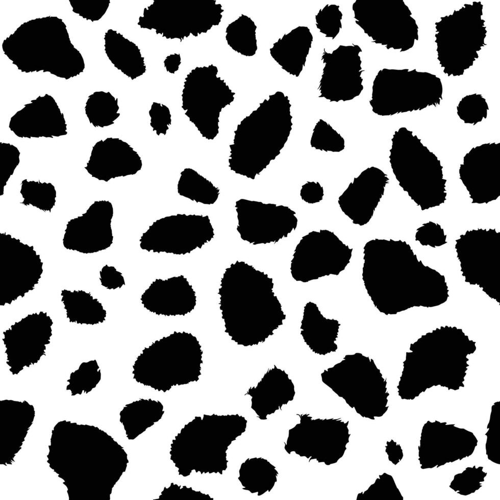 Animal print dalmatian dog stains. Cow skin texture, spot repeated seamless pattern vector