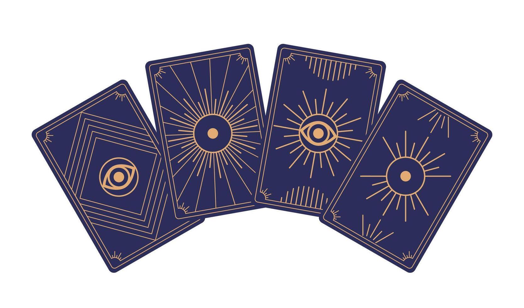 Navy blue tarot cards with occult symbols. Magic, mystic and esoteric tarot cards. Astrology or sacred geometry. illustration. vector