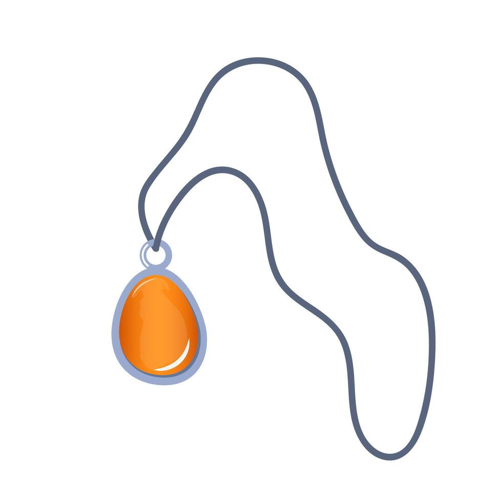 Magic amulet with crystal, diamond, precious stone in metal frame hanging on rope. illustration. vector