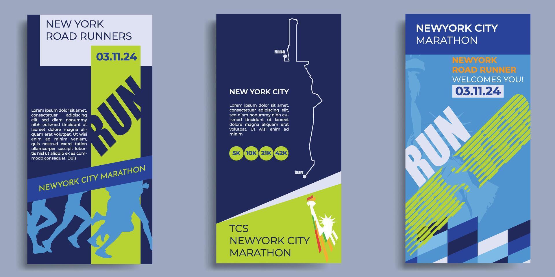 Marathon and running template design in New York City, specifically Brooklyn. This will be used for a sports banner, poster, print material, and flyers. vector