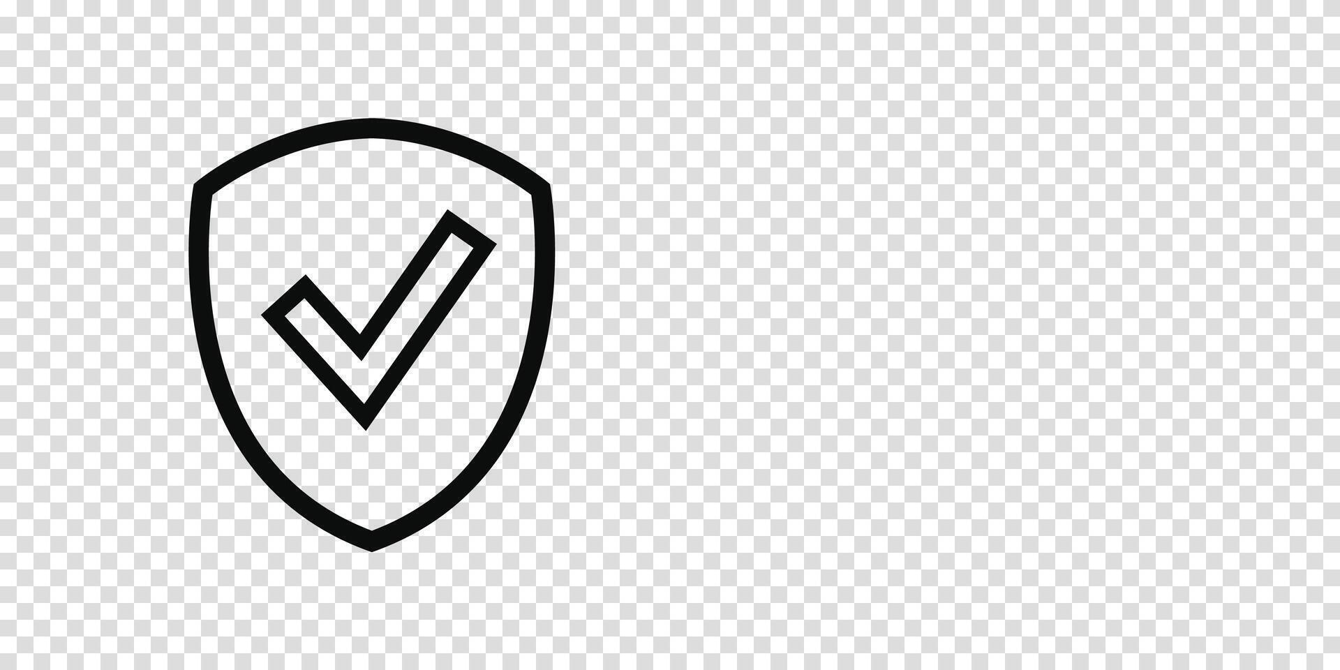 Shield with checkmark, black icon, secure data, protection illustration, text area, security symbol, information safety, design element. vector