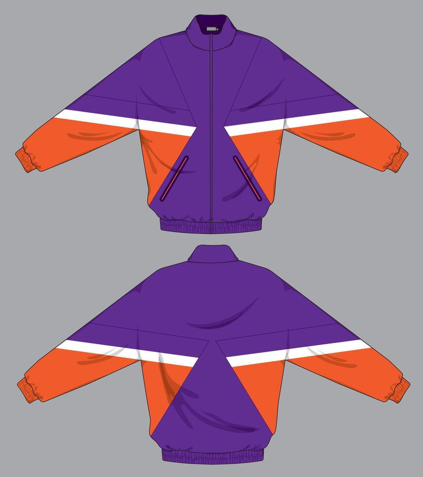 orange and purple varsity pullover jacket design template vector