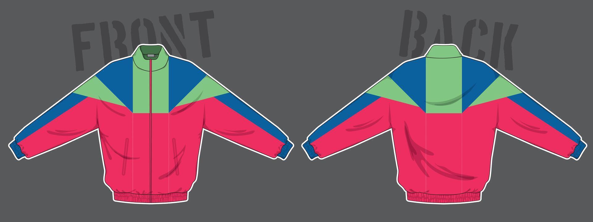 track jacket varsity apparel design front and back view angle vector