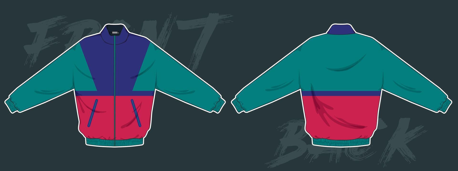 retro theme varsity jacket design front and back vector