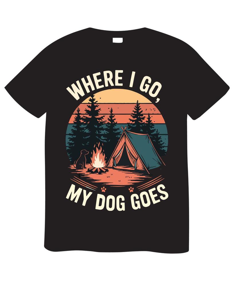 Funny Camping T-Shirt Design Featuring a Dog and Campsite vector
