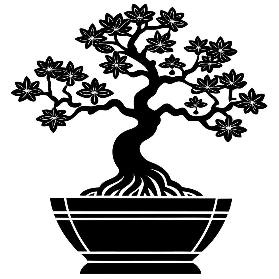 Unique bonsai tree design in a decorative pot for peaceful decor. vector