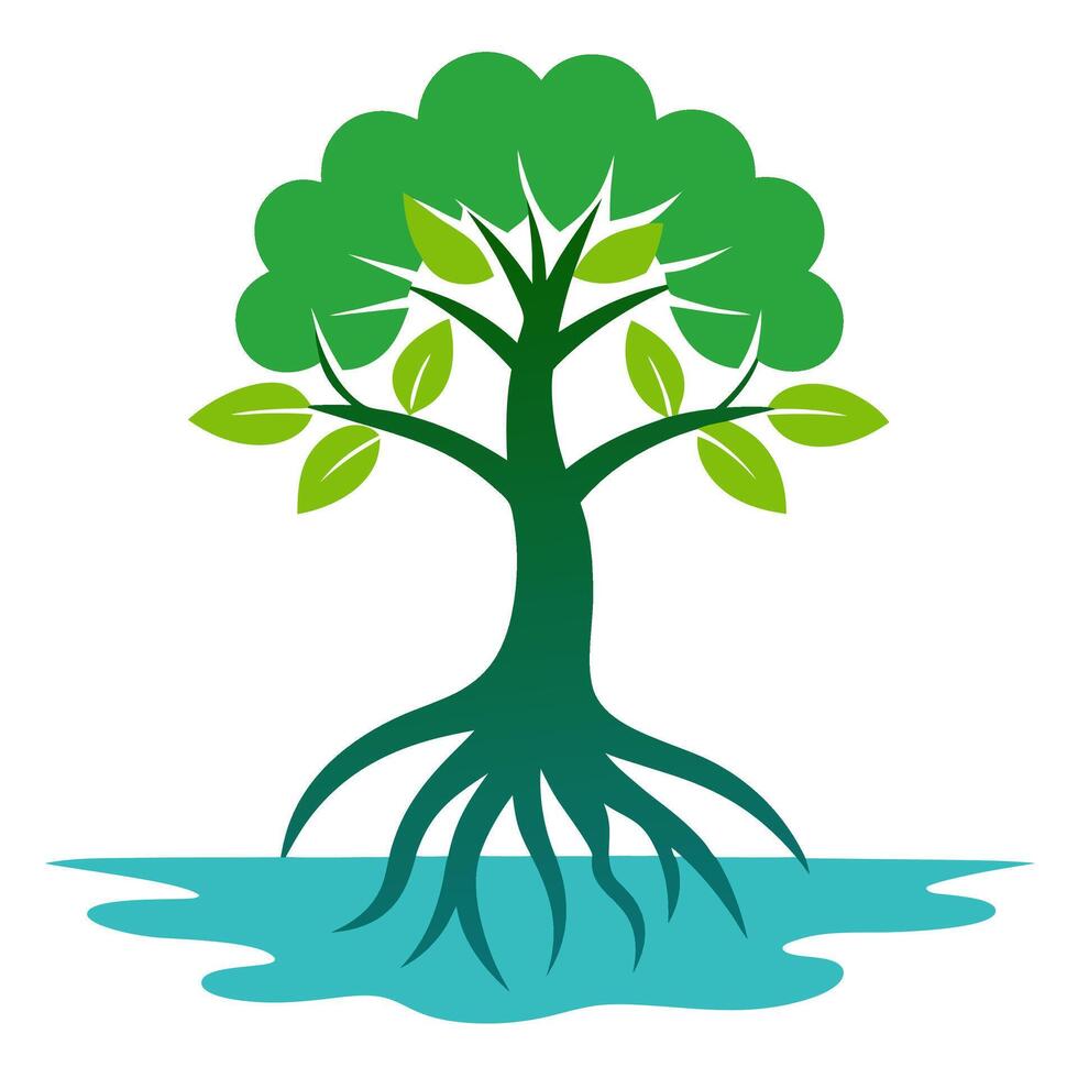Nature-inspired mangrove tree silhouette with roots art. vector