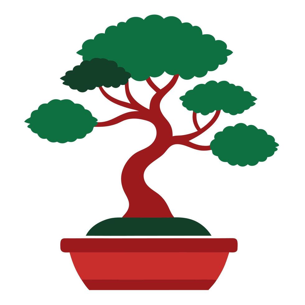 Elegant bonsai tree with leaves in a stylish decorative pot. vector