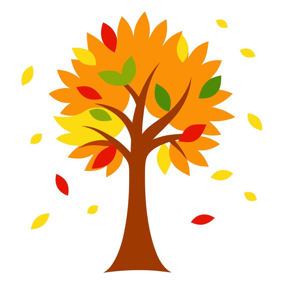 Beautiful autumn tree surrounded by falling vibrant leaves vector