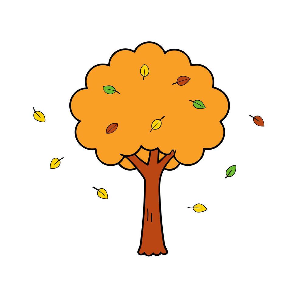 Autumn tree with colorful falling leaves in a scenic landscape vector