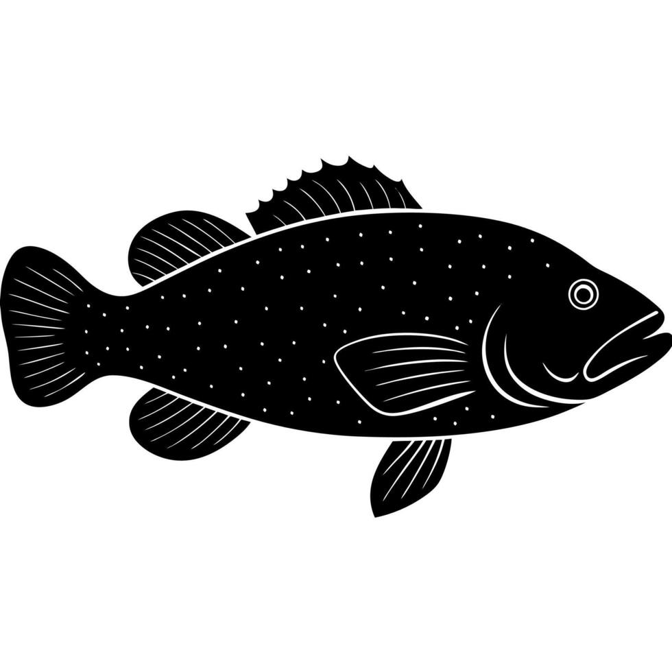 Elegant Grouper Fish Silhouette with Unique Fin Details for Design vector