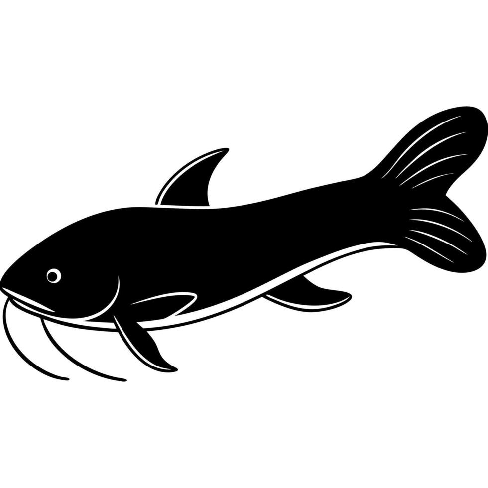 Elegant Fish Silhouette Drawing in Black and White for Wildlife Design vector