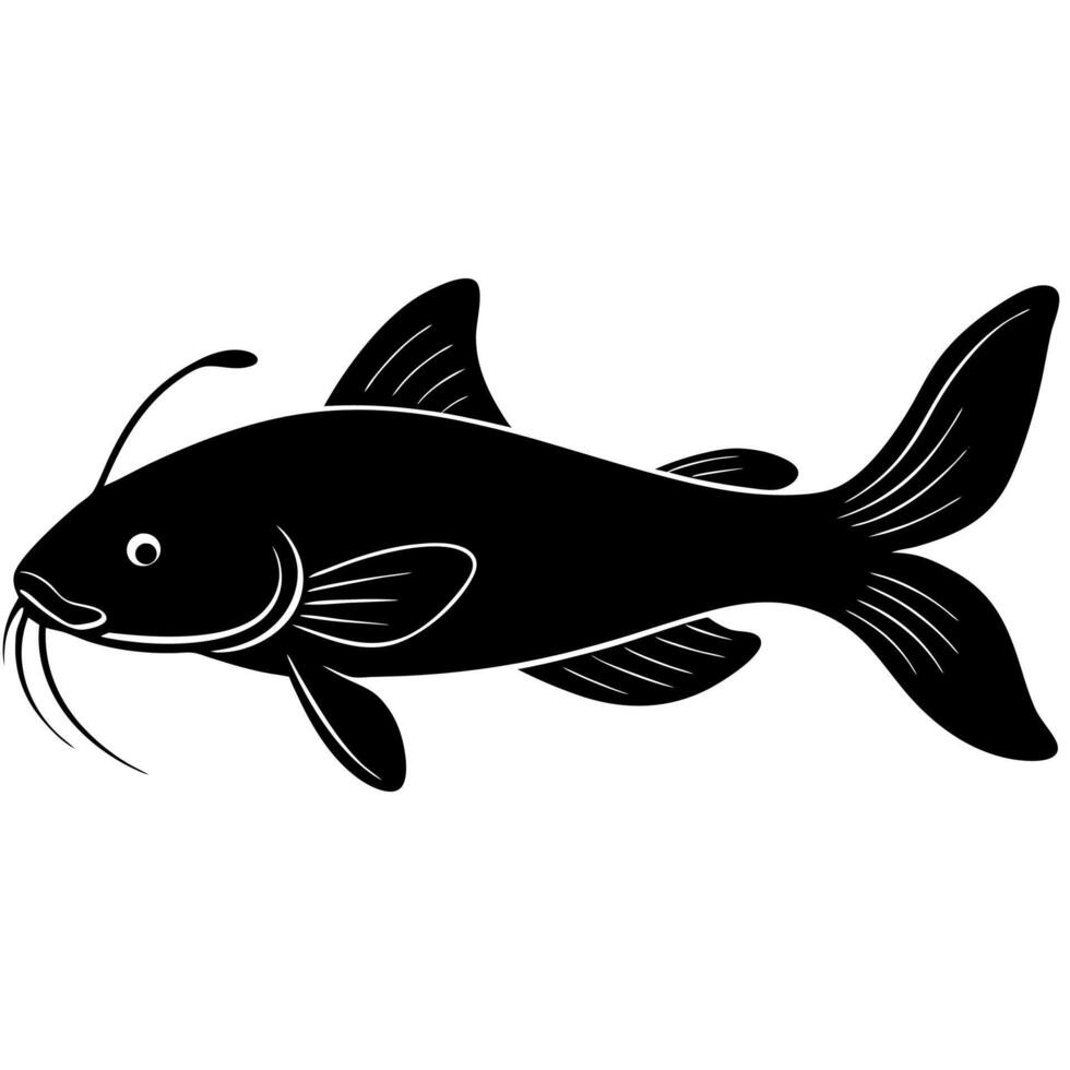 Elegant Fish Silhouette Drawing in Black and White for Wildlife vector