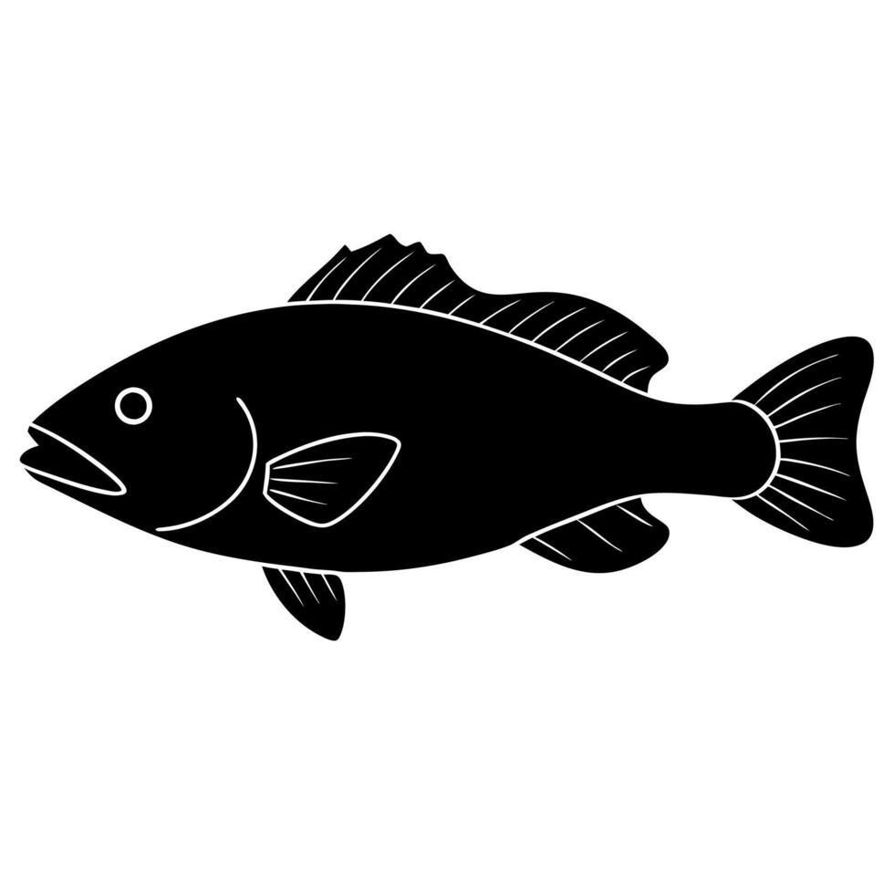 Grouper Fish Silhouette with Intricate Fin Details for Marine Art vector