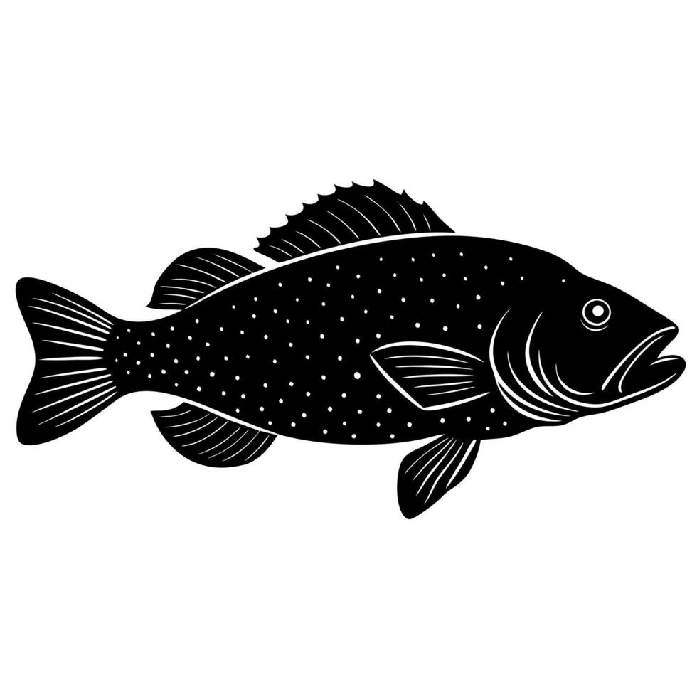Grouper Fish Silhouette Art Featuring Detailed Fins and Marine vector