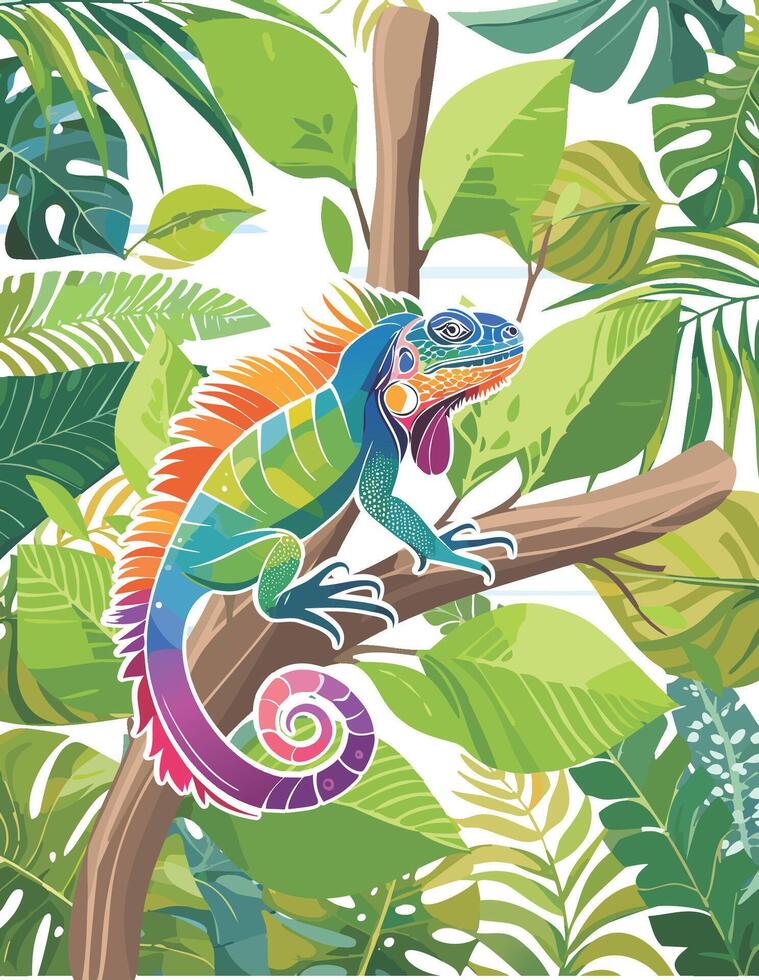 Cameleon at the tree illustration vector