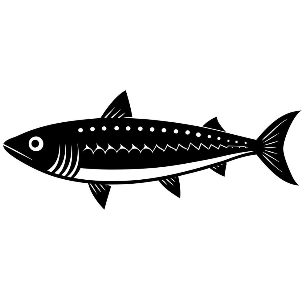 Artistic Black and White Mackerel Fish Silhouette Drawing vector