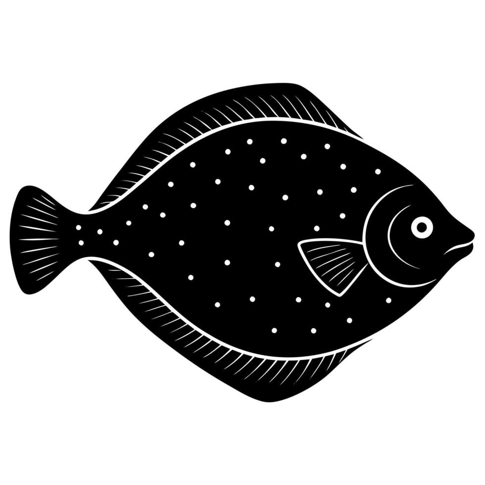 Aquatic Flat Flounder Fish Silhouette for Art vector