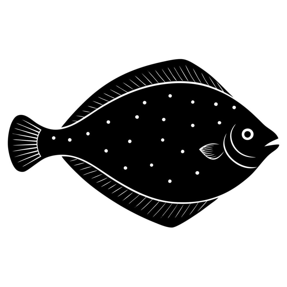 Flat Flounder Fish Silhouette Illustration of Aquatic Marine Life vector