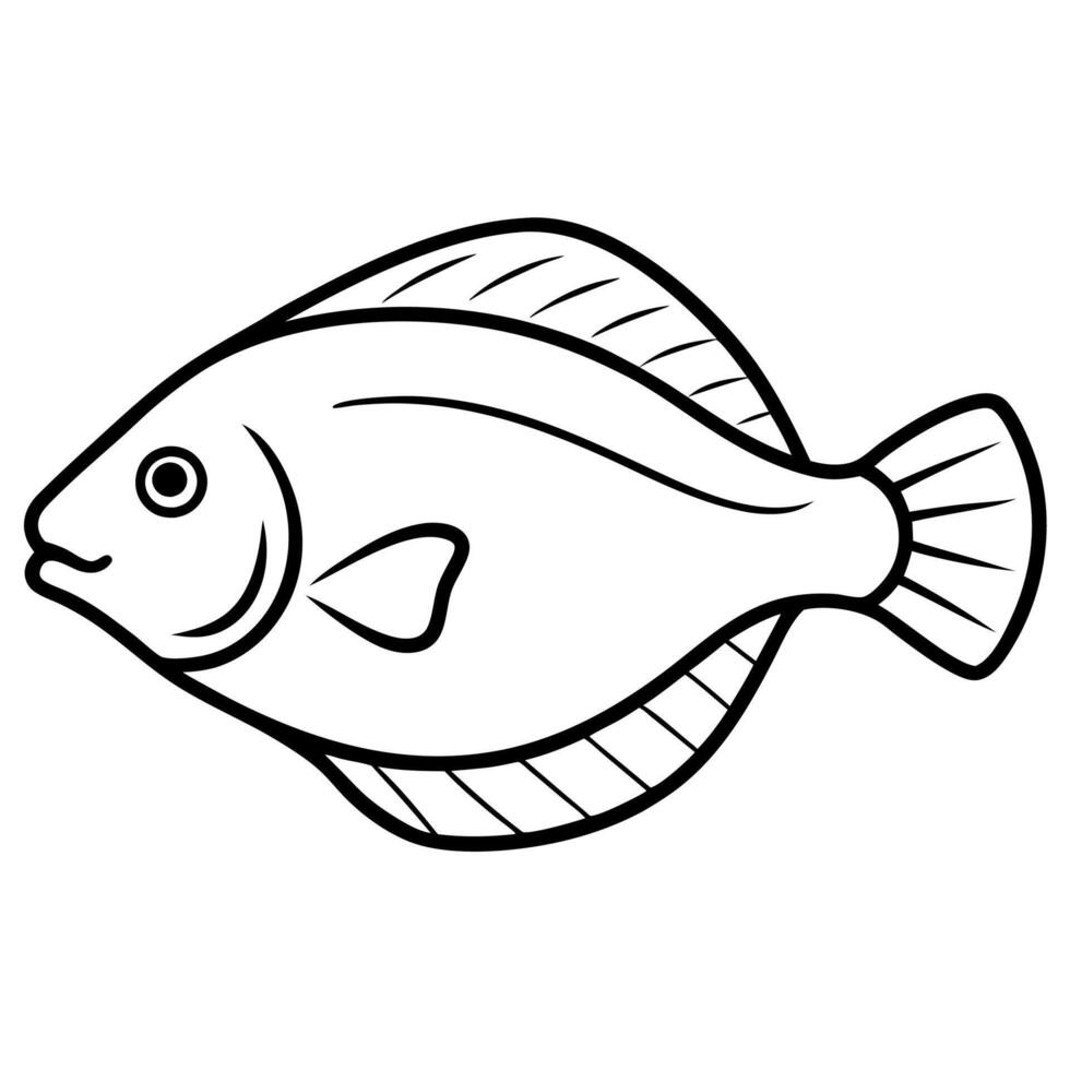 Flounder Fish Outline Simple Line Drawing for Design vector