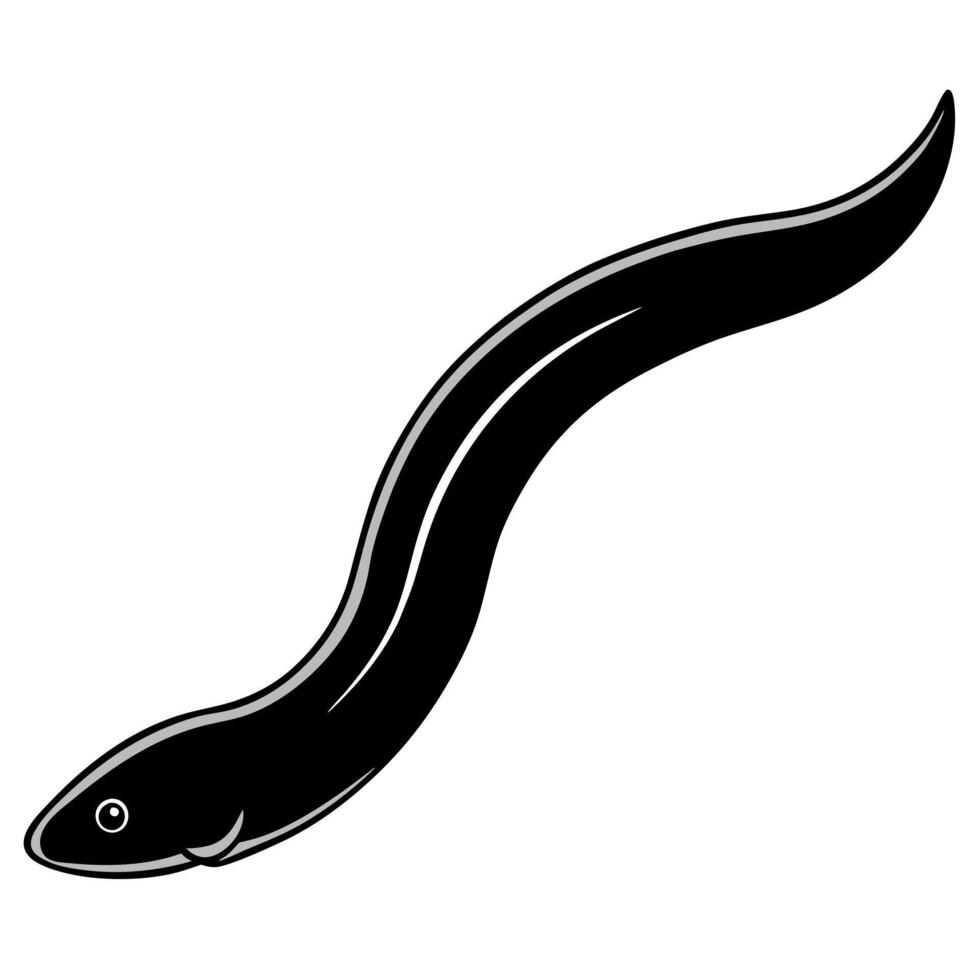 Long smooth eel with shiny fins in beautiful silhouette art. vector