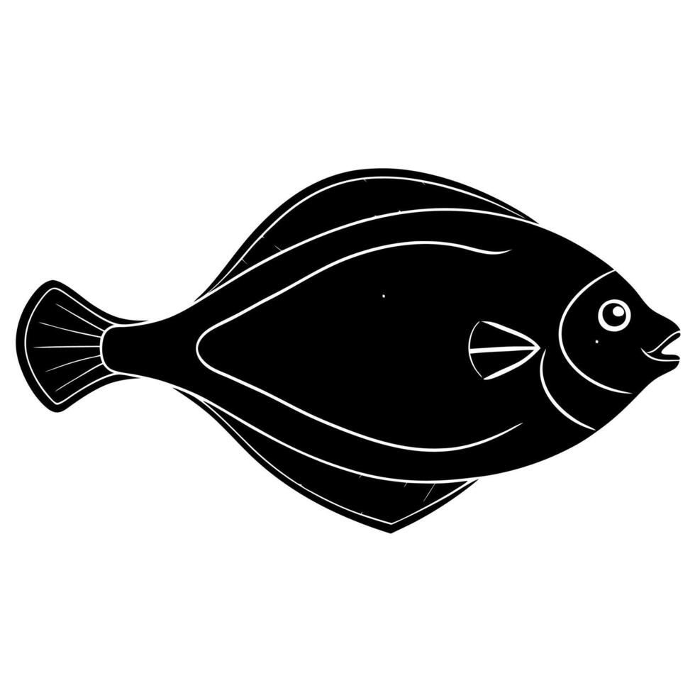 Flat Flounder Fish Silhouette Illustration of Aquatic vector