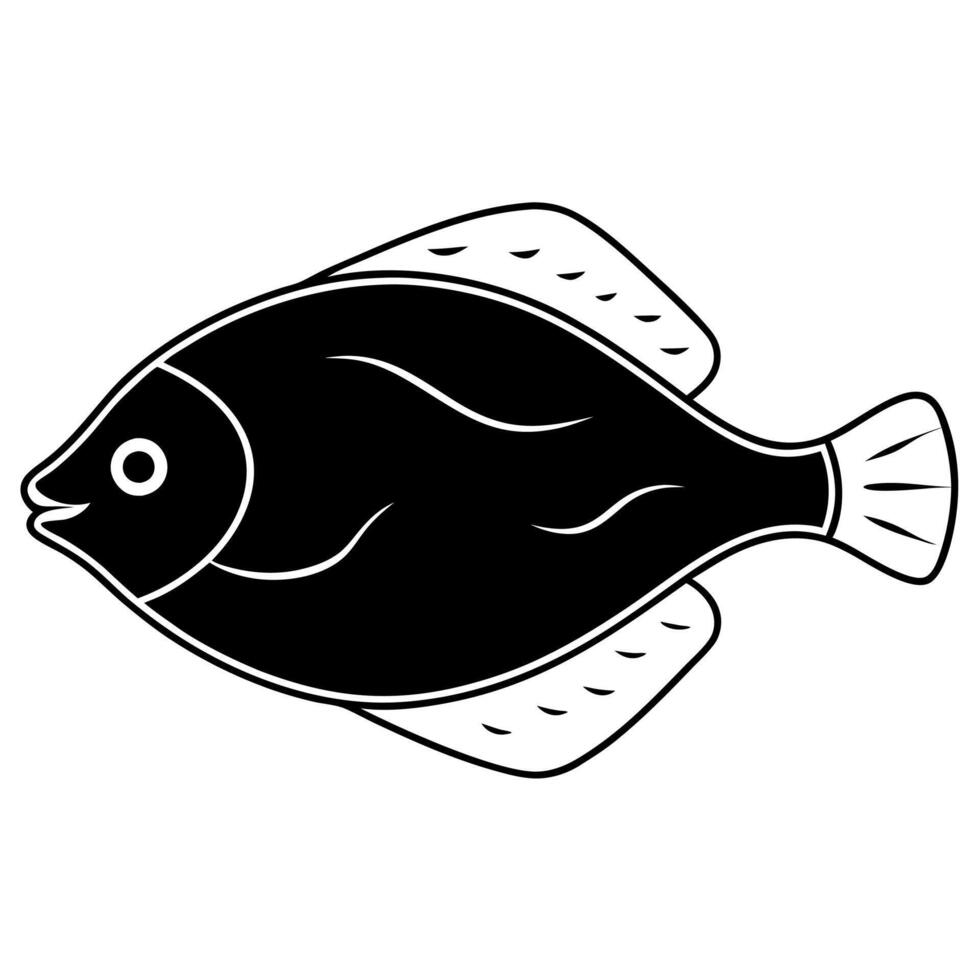 Flat Flounder Fish Silhouette Illustration of Aquatic Marine vector