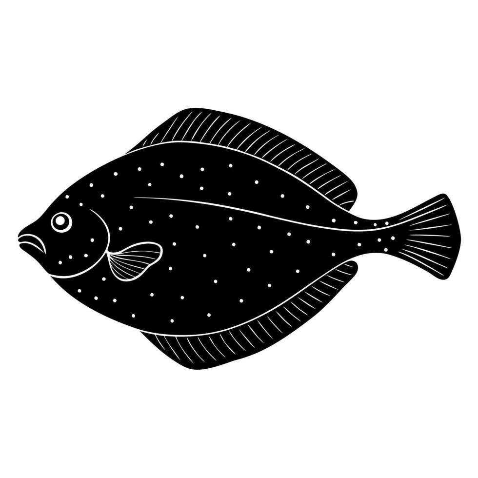 Aquatic Flat Flounder Fish Silhouette for Art and Decor vector