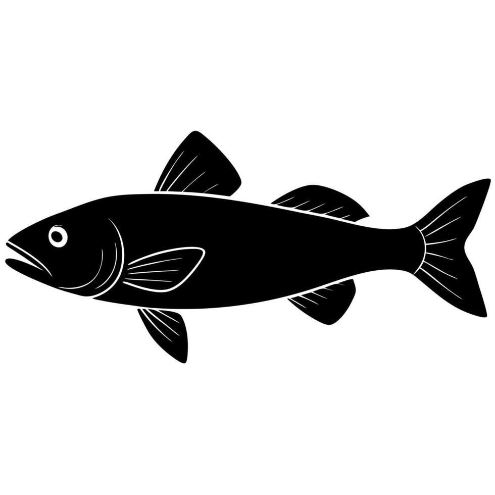 Large codfish silhouette art for marine and aquatic themes. vector