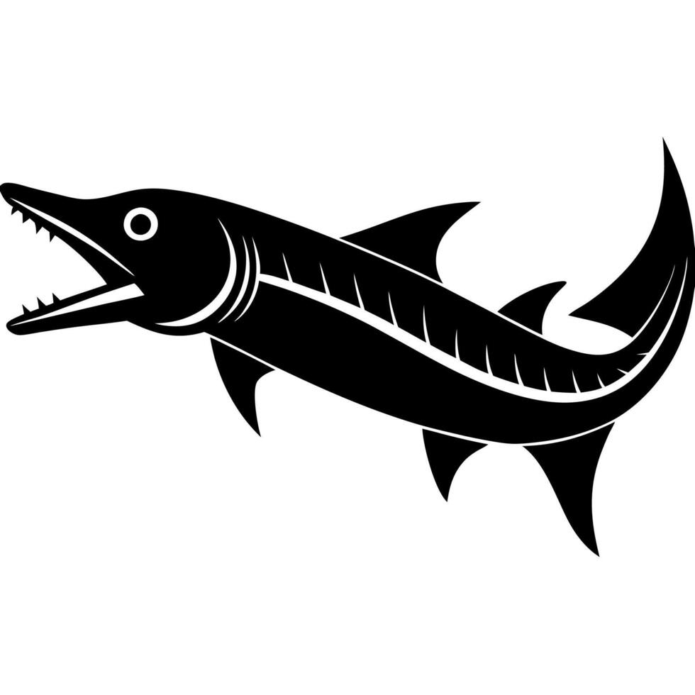 Fierce Looking Barracuda Silhouette Drawing with Sharp Details vector