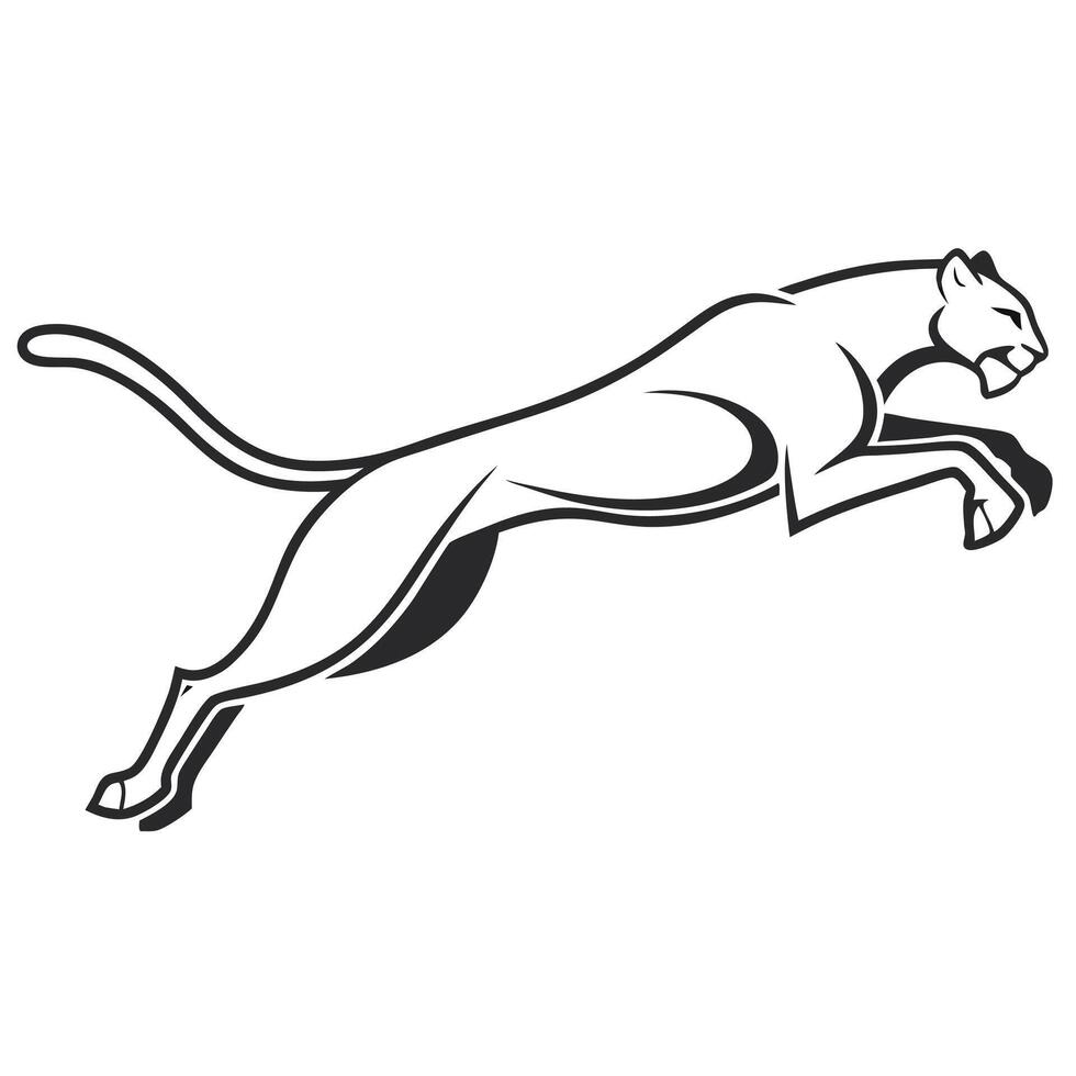 a silhouette line art of a running cheetah sleek vector